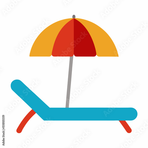 Sunbed with umbrella vector icon on white background.