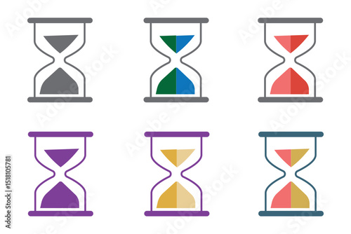 Sand clock set icons. Linear, silhouette style. Vector icons.