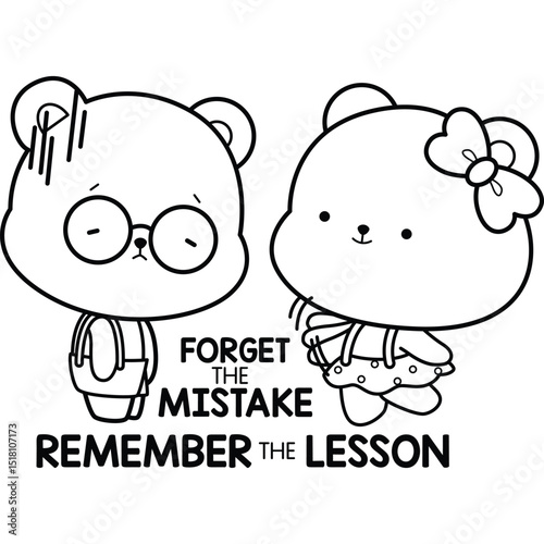a vector of a cute bear with some motivational quotes in black and white coloring