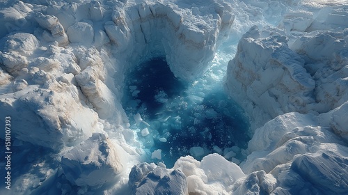 Glacial Meltwater Eroding Millennial Ice Core into Kiss-Shaped Cavity with Arctic Blue Transparency for Climate Change Awareness