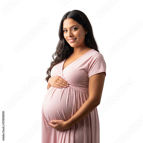 The pregnant girl is holding her belly isolated on transparent or white background, png