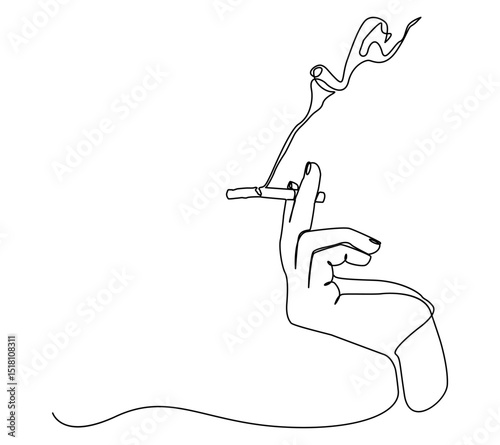 Minimalist single line drawing depicting a human hand holding a cigarette with smoke. Elegant and modern illustration.
