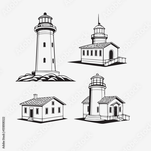 Collection of Lighthouse and Keeper's House Illustrations
