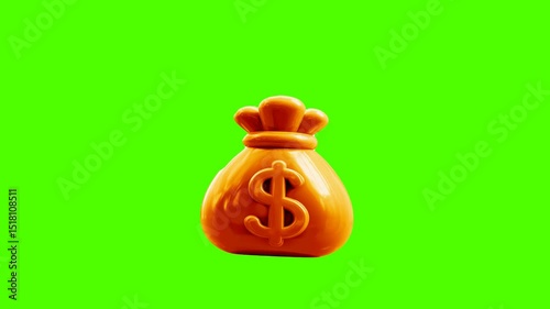 Loop video of the Shiny Money Bag With Gold Dollar Sign Symbol on Alpha Channel