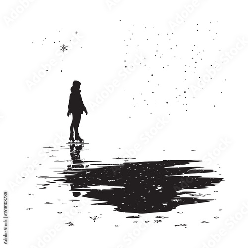 A person ice skating on a frozen pond a simple minimal silhouette