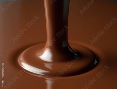 A visually stunning close-up of a flowing chocolate fountain, capturing the cascading silky smooth chocolate in motion