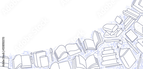 Open books. Vector line library concept, education