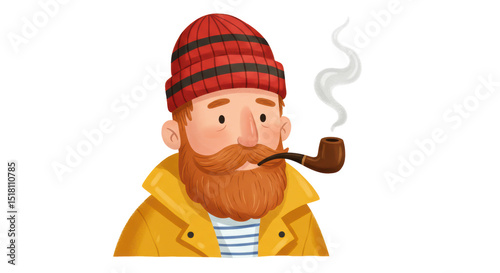 Isolated Cartoon Sailor with Pipe