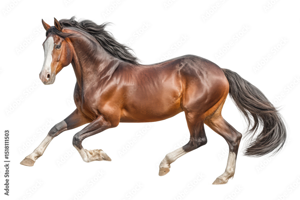 Obraz premium PNG Elegant bay horse galloping with flowing mane and tail
