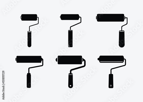 Modern Vector Paint Rollers Icons Silhouette Set