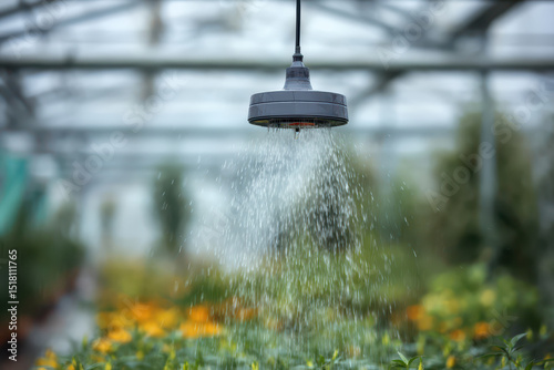 Automatic irrigation and watering system in a large industrial greenhouse that supports optimal growth of plants, vegetables and fruits