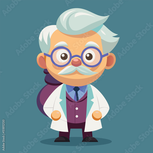 Cartoon Elderly Doctor. A cheerful illustration of a happy senior doctor in a white coat.
