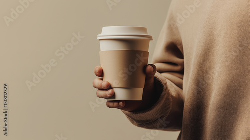Coffee cup mockup. Paper tea cup take away, coffee to go. Packaging mug mockup, minimal branding design project. Template takeout cup, take away paper glass. Mockup template kraft coffee tea mug