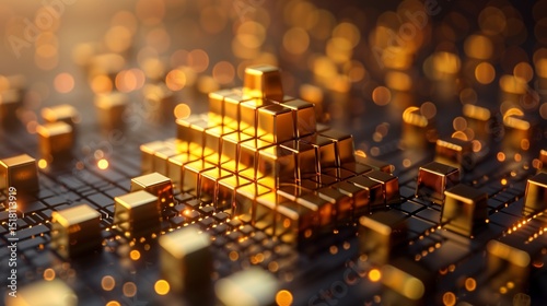 Studio shot photo of gold stock investment chart financial business market finance growth diagram on 3D background of trade money economy exchange graph profit or wealth currency banking golden bar an