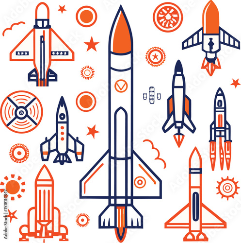space ship and rocket icon design 