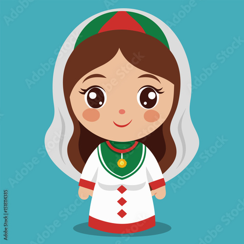 Adorable Girl in Traditional Clothing. A Charming Illustration