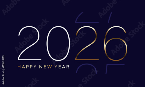 2026 gold number, happy New Year poster, vector card design