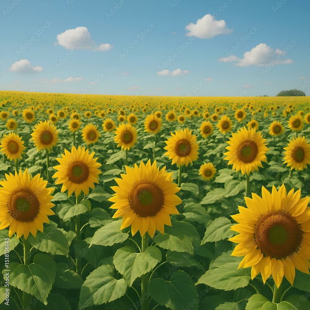 Fototapeta premium A field of sunflowers swaying gently in the breeze