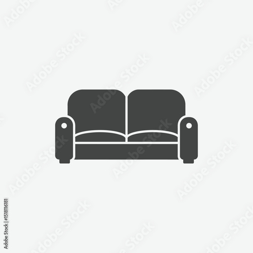 Flat, minimalist icon of a modern two-seat couch in dark gray with smooth curves and padded arms. Ideal for furniture apps, catalogs, or interior design visuals.