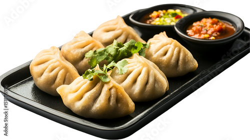 Plate of Nepalese chicken momos and its achar (sauce)