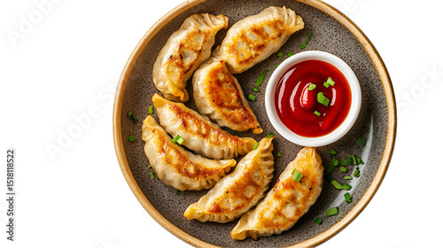 Plate of Nepalese chicken momos and its achar (sauce)