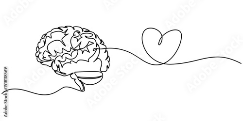 Comprehensive Mental Health Day Illustration Featuring the Human Brain: Promoting Awareness,brain nerves making heart thread  and thought of love in mind 