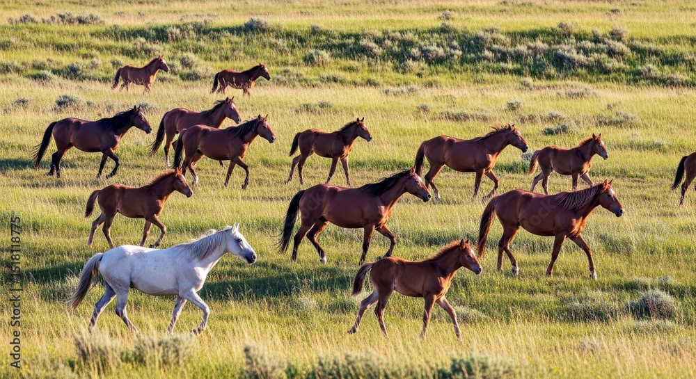 Fototapeta premium Mustangs Sanctuary Wild Grass Freedom Horse Wildlife American West