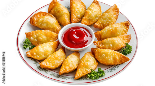 Plate of Nepalese chicken momos and its achar (sauce)