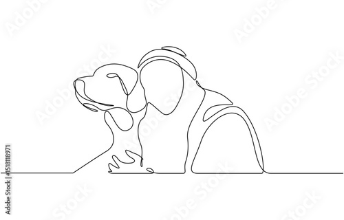 Continuous line drawing of happy pet lover with dog vector illustration, Single line drawing vector illustration with editable stroke of happy pet lover with dog linear isolated on white background.