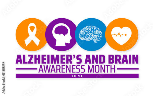 Alzheimer's and Brain Health Day Illustration Featuring the Human Brain: A Detailed Visual Concept Promoting Cognitive Wellness, Neurological Awareness, Dementia Prevention, and Support for Neurodegen