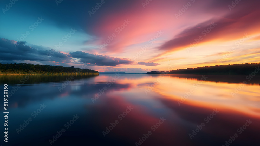 Naklejka premium Reflective River Sunset Landscape