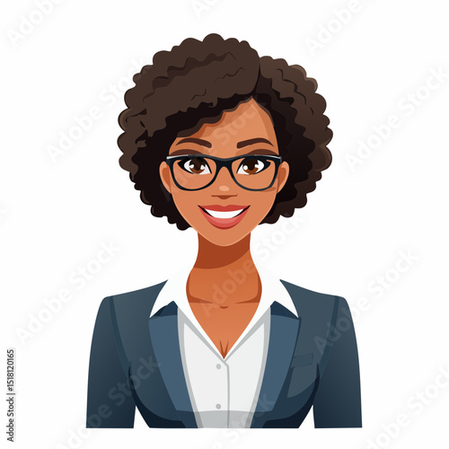 Confident Professional Portrait: Captivating illustration of a woman, embodying confidence and expertise with elegant spectacles and professional attire, exuding approachability and competence.