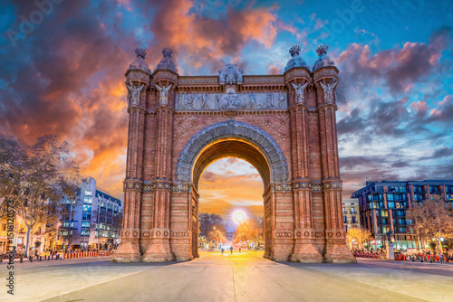 The Arc de Triomf night view in Barcelona photo