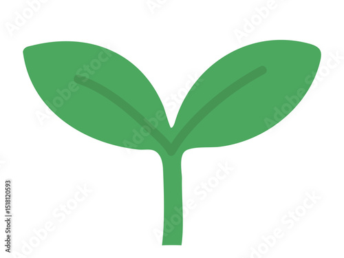 Green seedling icon with two leaves on white background, graphic illustration. concept of young plant, growth, nature, environmental sustainability, gardening, organic farming, design element