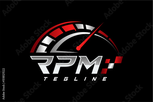 RPM performance logo. Speed ​​acceleration symbol. Automatic speed rotation icon Speedometer dial symbol. vector graphic logo design