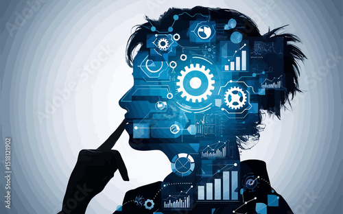 Digital composite image featuring the silhouette of a person's profile, likely a woman