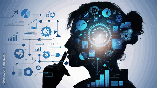 Digital composite image featuring the silhouette of a person's profile, likely a woman