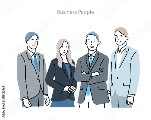 Group of happy diverse business people standing together. Team of colleagues in different ages. Isolated vector illustration.企業で働くビジネスパーソンーシンプルベクターイラスト