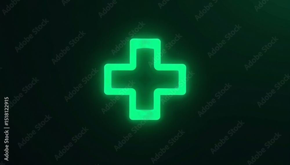 Obraz premium Luminescent emerald medical cross radiating in the inky depths of the night