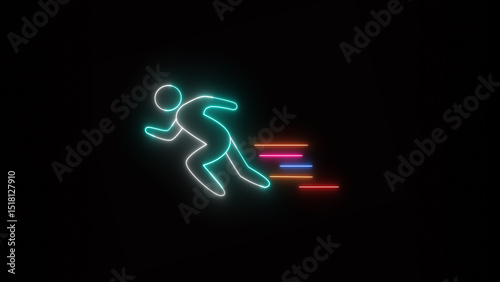 Neon running Icon. Glowing run fast people icon. Racing people silhouette sign concept. Neon line a man run or racing icon.