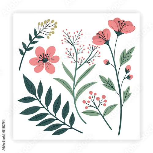 Hand Drawn Garden Tools and Plants