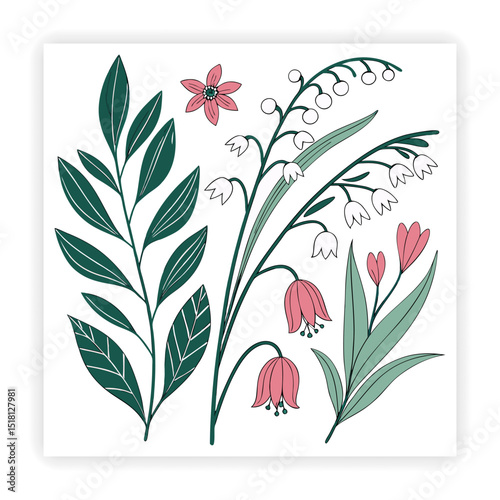 Hand Drawn Garden Tools and Plants