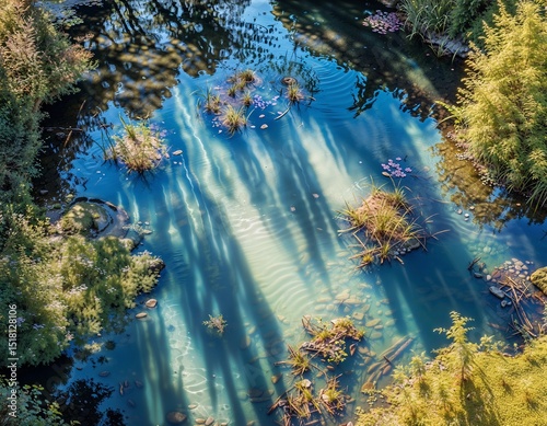lake view from high with empty space in center
