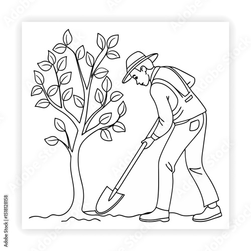 Hand Drawn Garden Tools and Plants