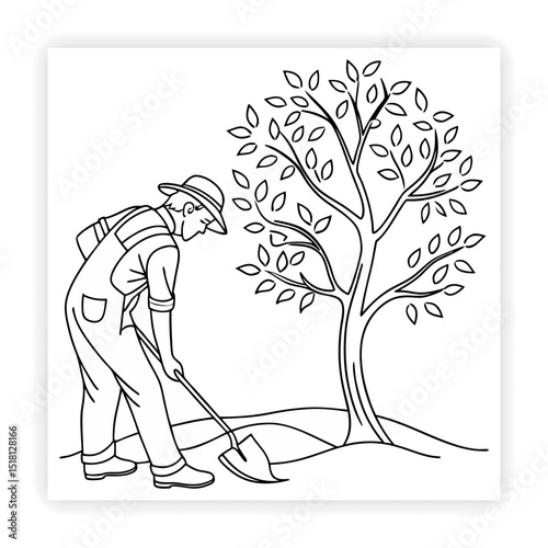 Hand Drawn Garden Tools and Plants