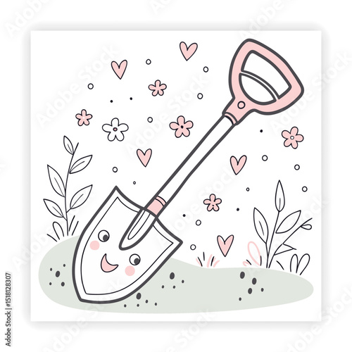 Hand Drawn Garden Tools and Plants