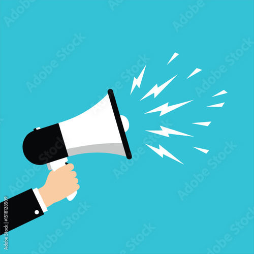 Human hand with megaphone banner design.important information, social media, broadcasting,propaganda