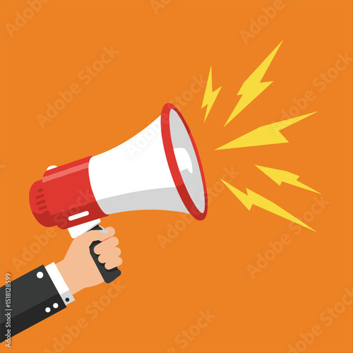 Human hand with megaphone banner design.important information, social media, broadcasting,propaganda