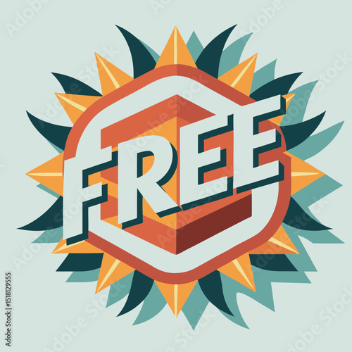 Free label with sunburst design in geometric colorful style
