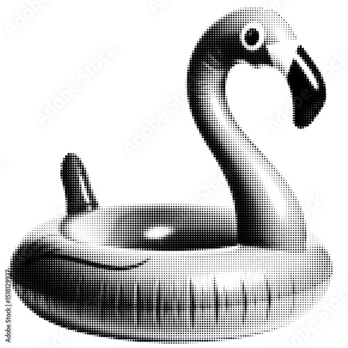 Flamingo shaped swimming ring. Perfect vector dots. Based on AI generated image. 